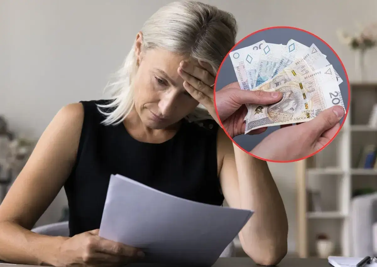 Zmartwiona kobieta z dokumentami i ręką trzymającą pieniądze. Zastanawia się, co grozi za remont na czarno i jakie mogą być konsekwencje.